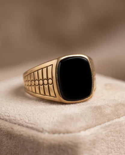 Onyx-Style Cushion Cabochon Geometric Block Gold Ring