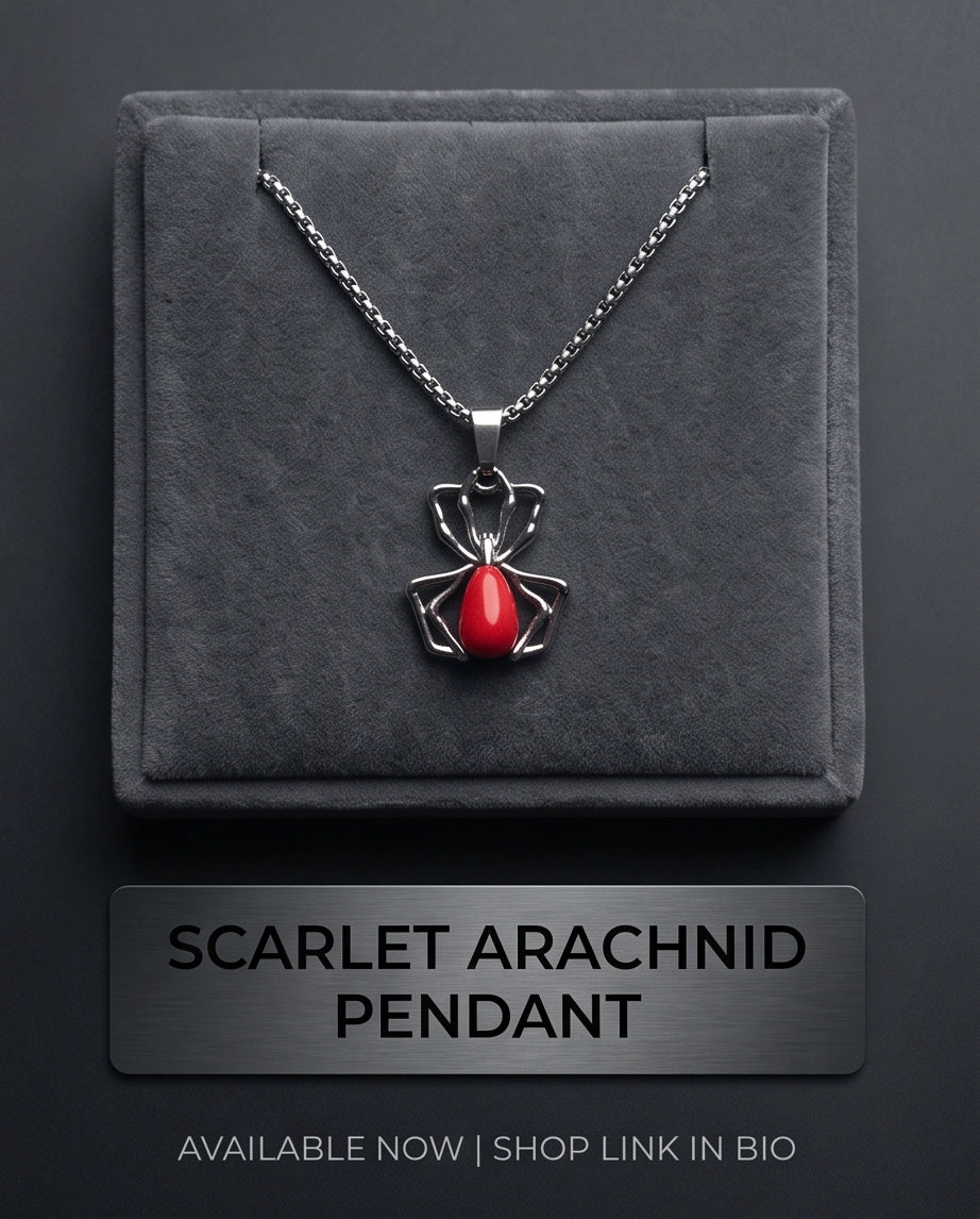 Silver Spider Red Gemstone Pendant Necklace