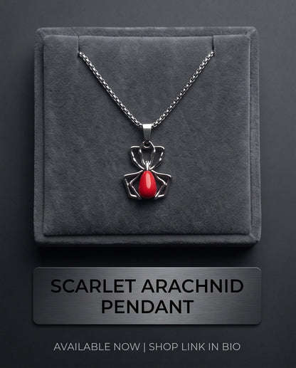 Silver Spider Red Gemstone Pendant Necklace