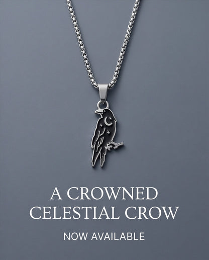 Silver Celestial Raven Pendant Necklace