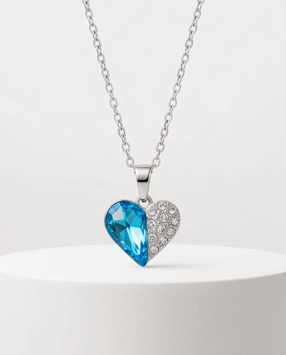 Silver Aquamarine Heart Pavé Pendant Necklace