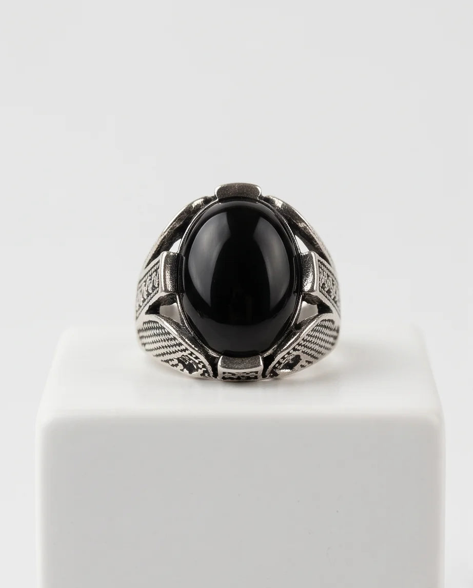 Obsidian Eclipse Stippled Signet Ring