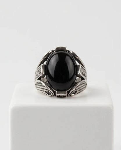 Obsidian Eclipse Stippled Signet Ring