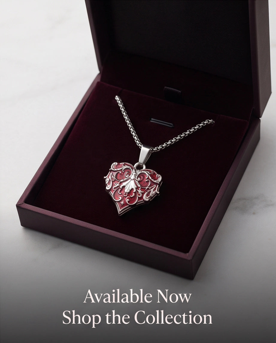 Silver Red Enamel Filigree Heart Pendant Necklace