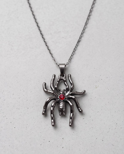 Black Spider Red Round Crystal Gem Pendant Necklace