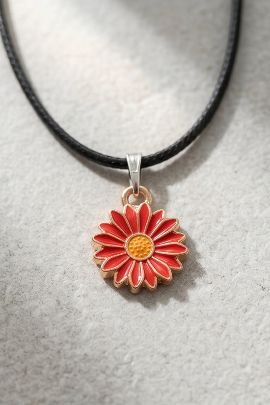 Gold and Red Sunflower Pendant Necklace