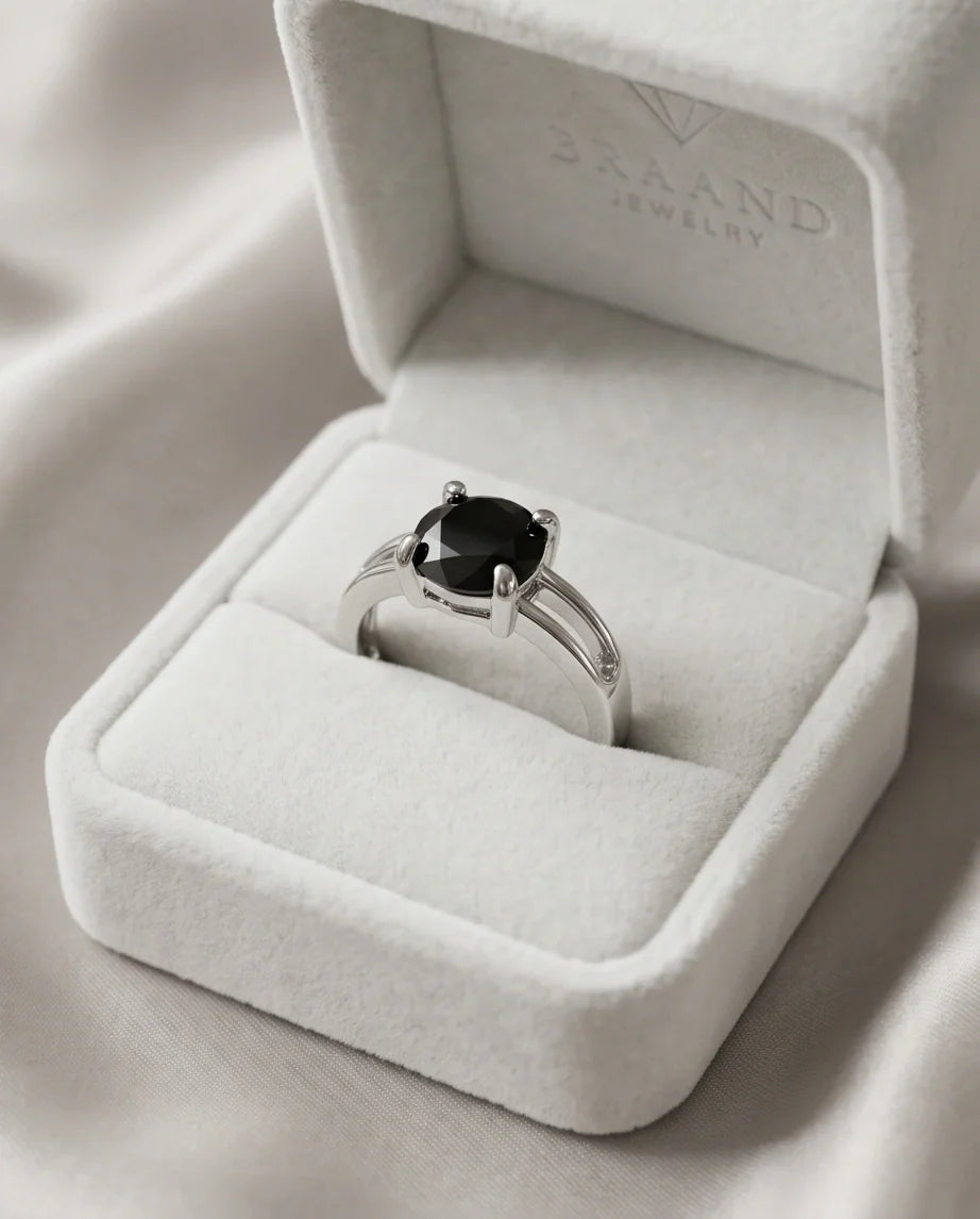 Sterling Silver Round-Cut Split Shank Black Onyx Ring