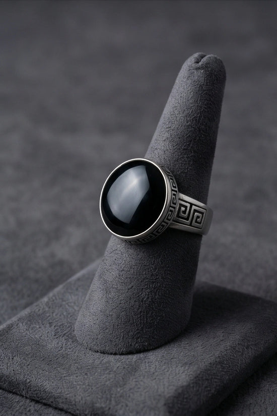 Minimalist Greek Key Onyx Signet Ring
