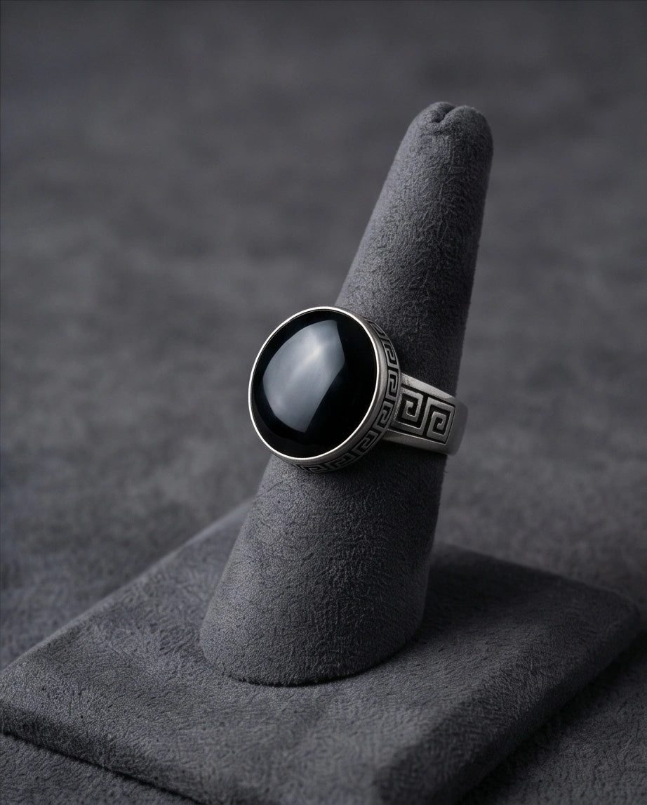 Minimalist Greek Key Onyx Signet Ring