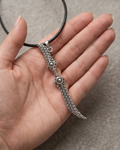 Antique Silver Scaled Dagger Pendant Necklace
