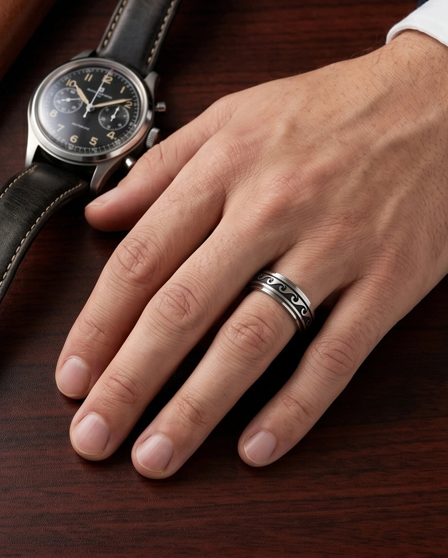 Minimalist Ocean Wave Engraved Band Ring