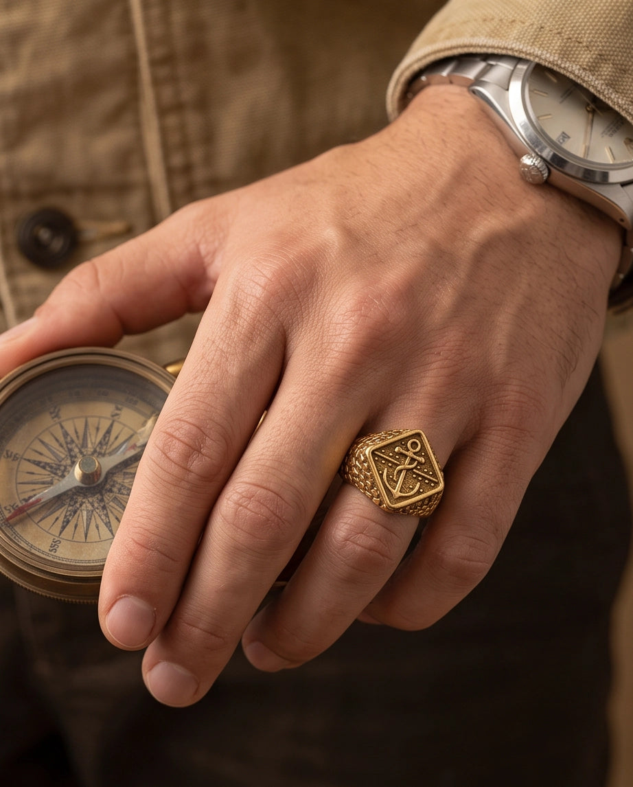 Maritime Anchor Rhombus Signet Ring