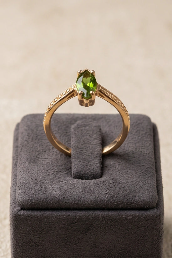 Vintage Gold Marquise Emerald Gothic Granulation Ring