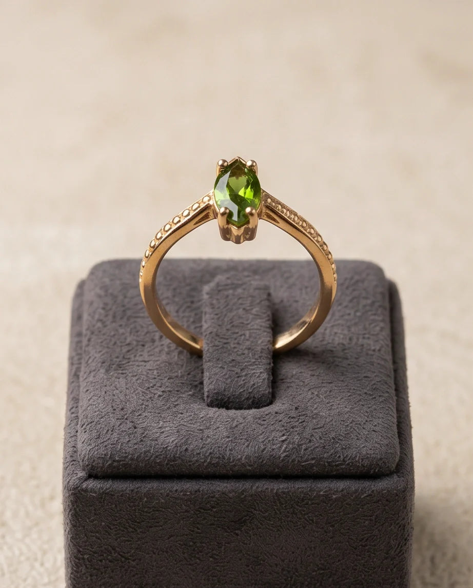 Vintage Gold Marquise Emerald Gothic Granulation Ring