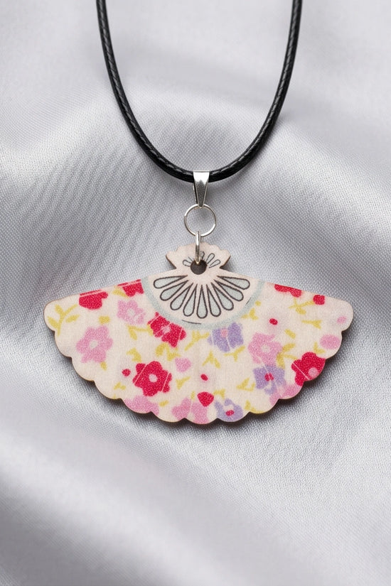Vintage Pastel Pink Floral Hand-Fan Pendant Necklace