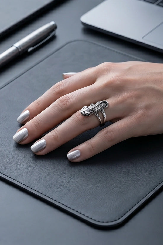 Vintage Silver Oxidized Chameleon Lizard Statement Ring