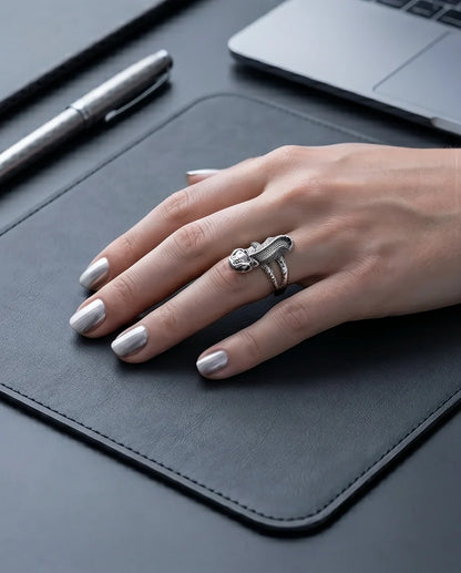 Vintage Silver Oxidized Chameleon Lizard Statement Ring