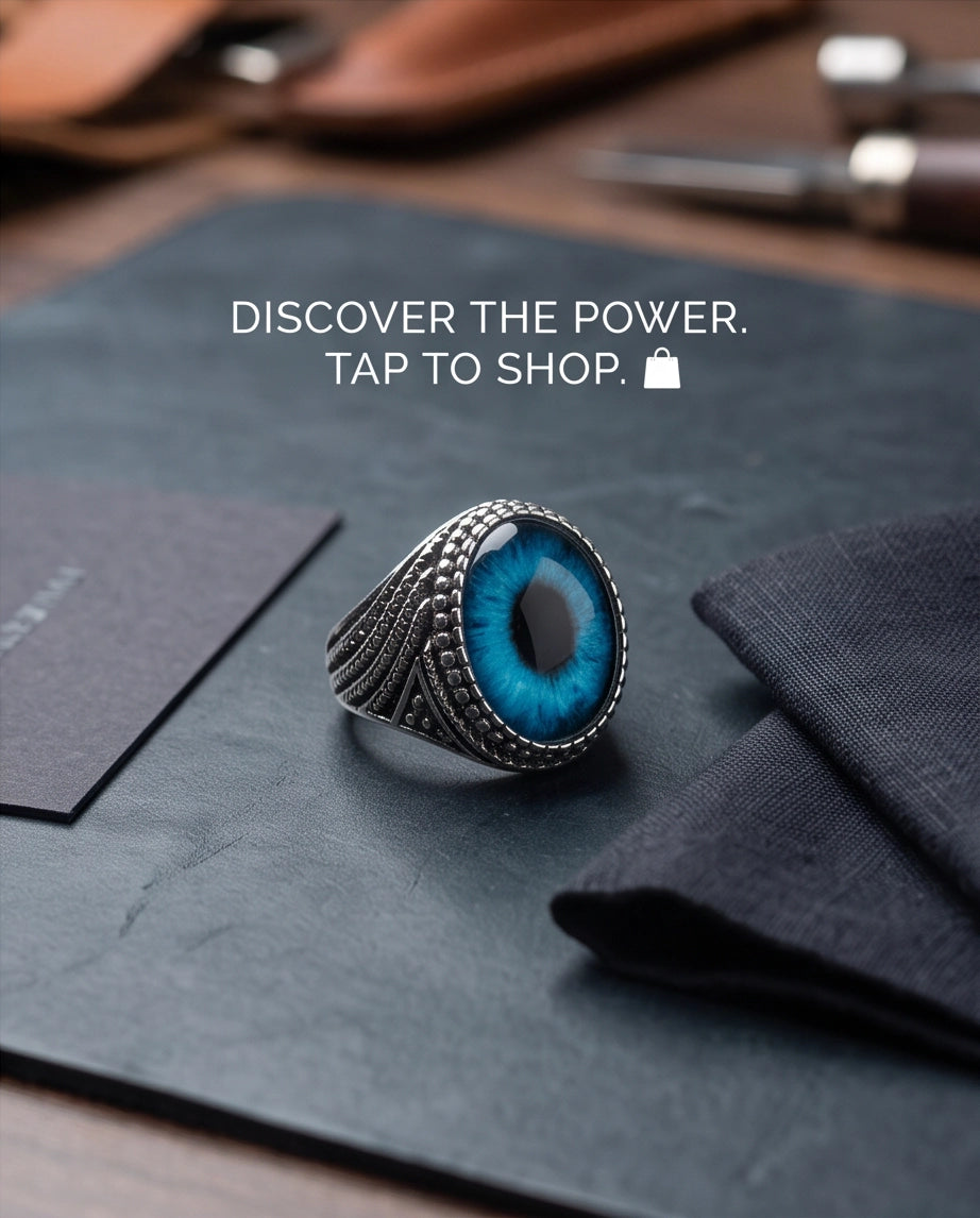 Azure Scale Beaded Slit-Pupil Silver Ring