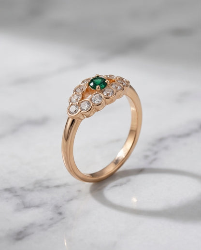Emerald & Crystal Scalloped Halo Ring