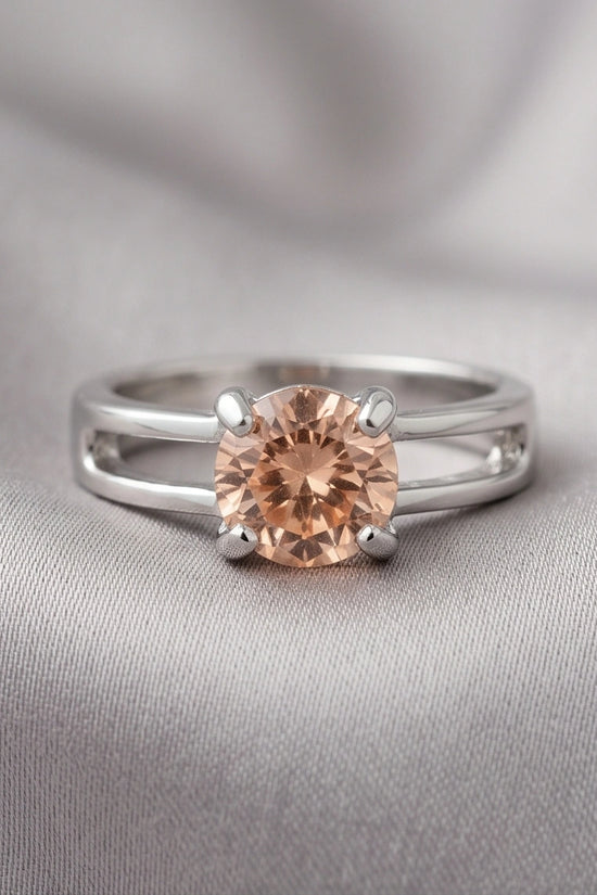 Sterling Silver Round-Cut Split Shank Peach Morganite Ring