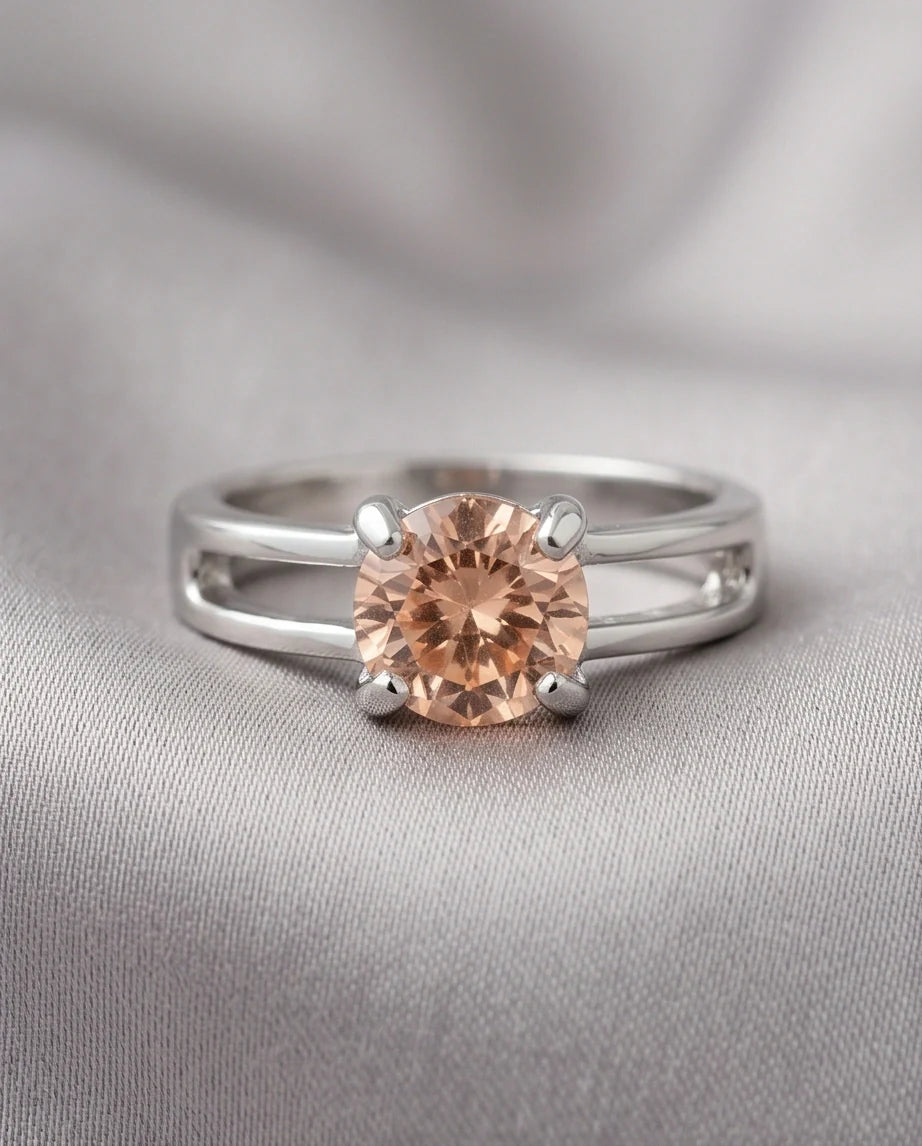 Sterling Silver Round-Cut Split Shank Peach Morganite Ring