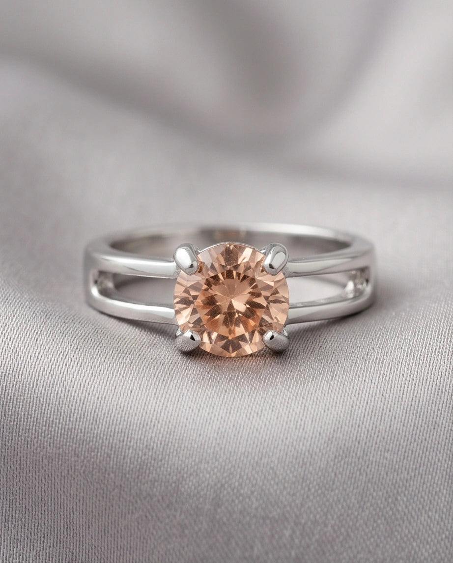 Sterling Silver Round-Cut Split Shank Peach Morganite Ring
