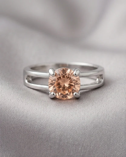 Sterling Silver Round-Cut Split Shank Peach Morganite Ring