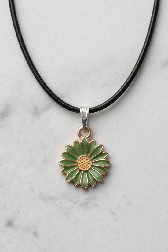 Gold and Green Daisy Pendant Necklace