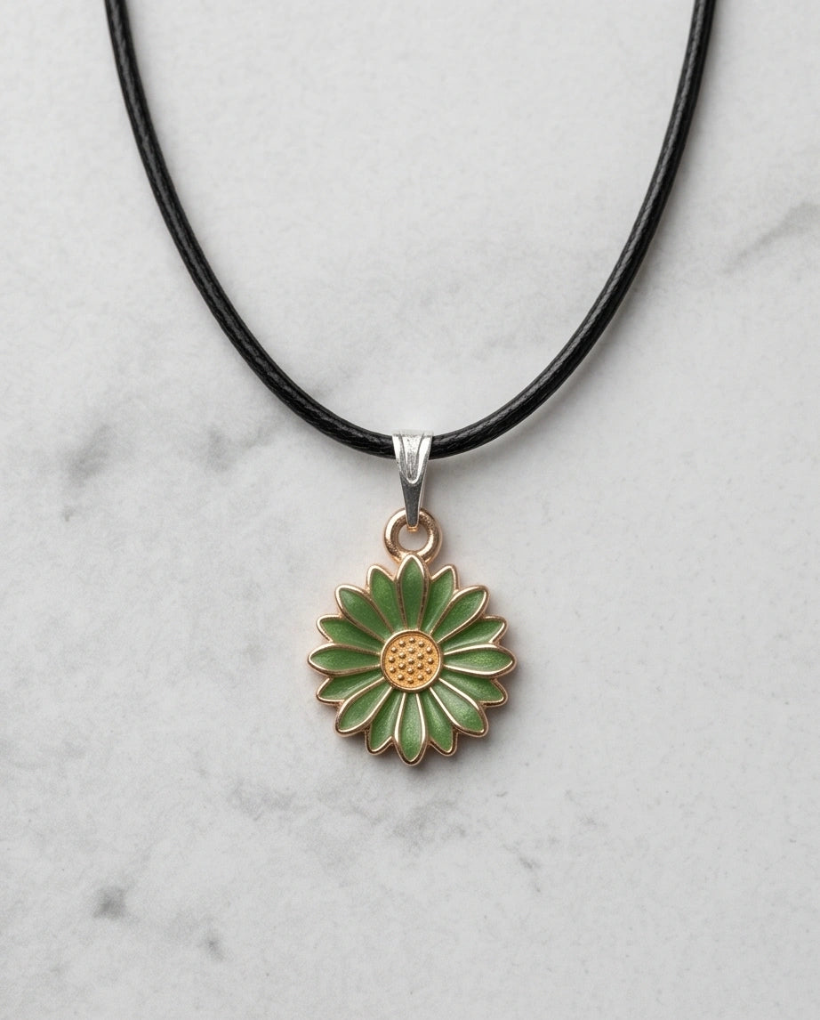 Gold and Green Daisy Pendant Necklace