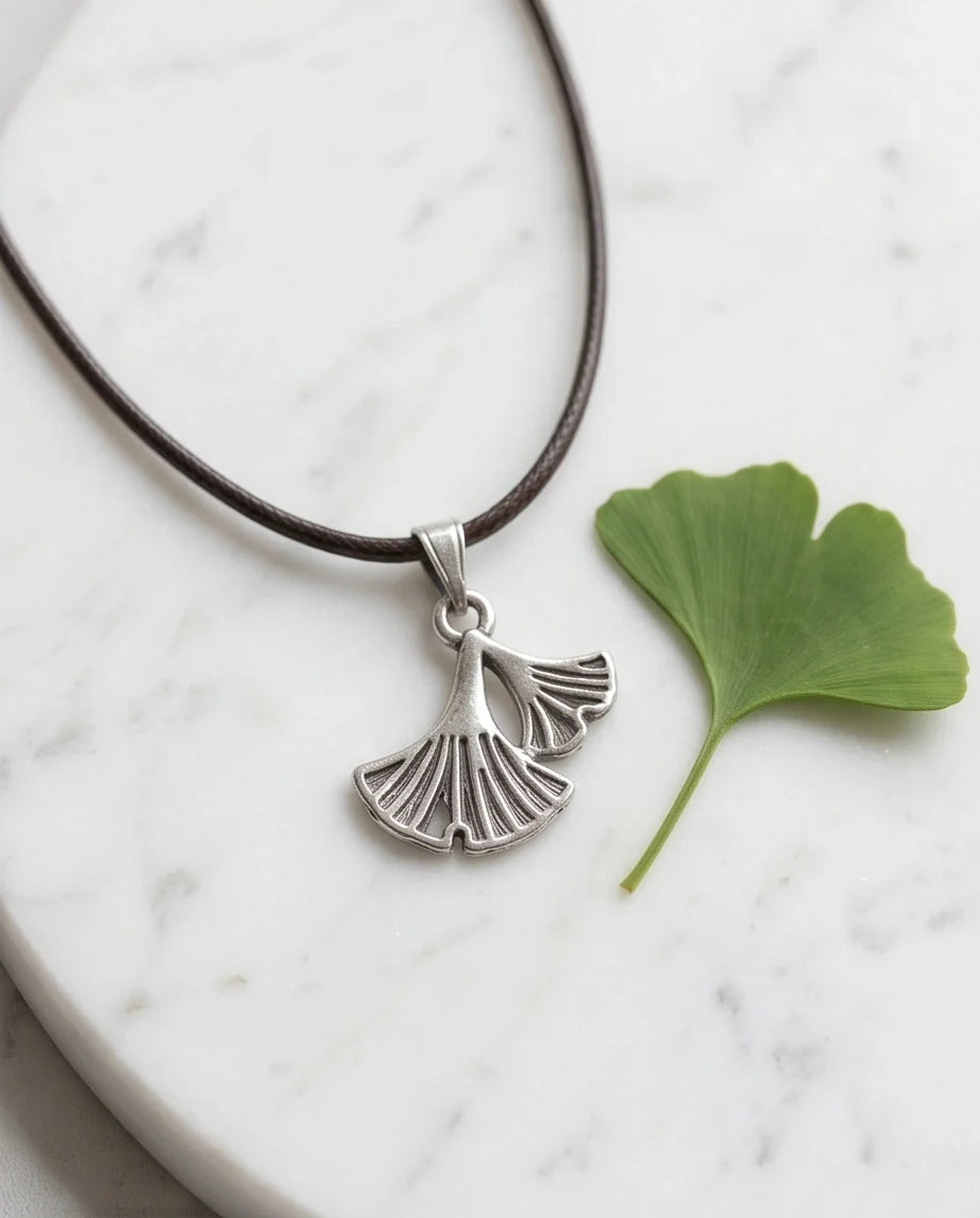 Silver Ginkgo Leaf Pendant Necklace
