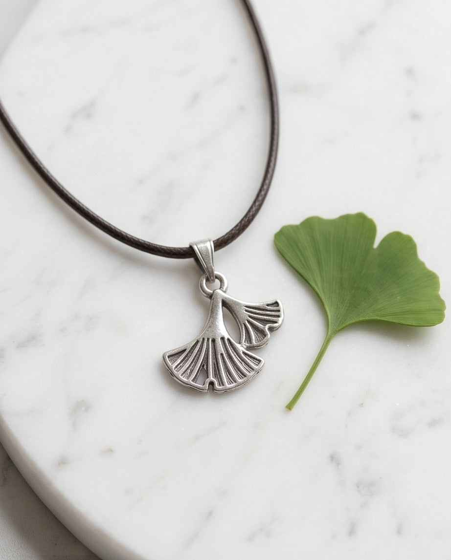 Silver Ginkgo Leaf Pendant Necklace