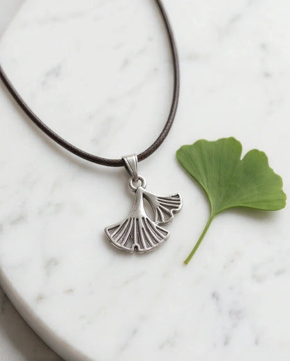Silver Ginkgo Leaf Pendant Necklace