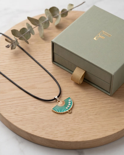 Teal Floral Fan Pendant Necklace