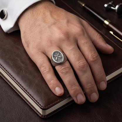 Crossed Scimitars Mesh Signet Ring