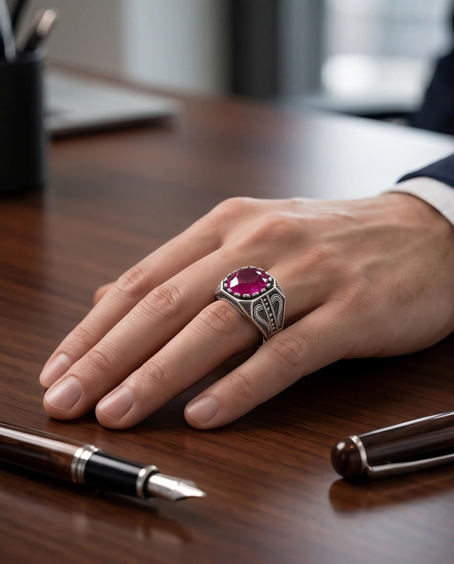 Crimson Shield Ruby Signet Ring