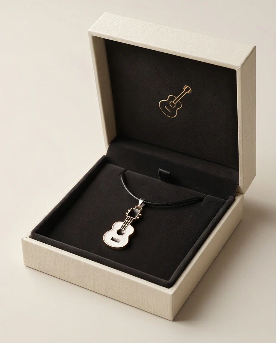 Gold and White Acoustic Guitar Necklace