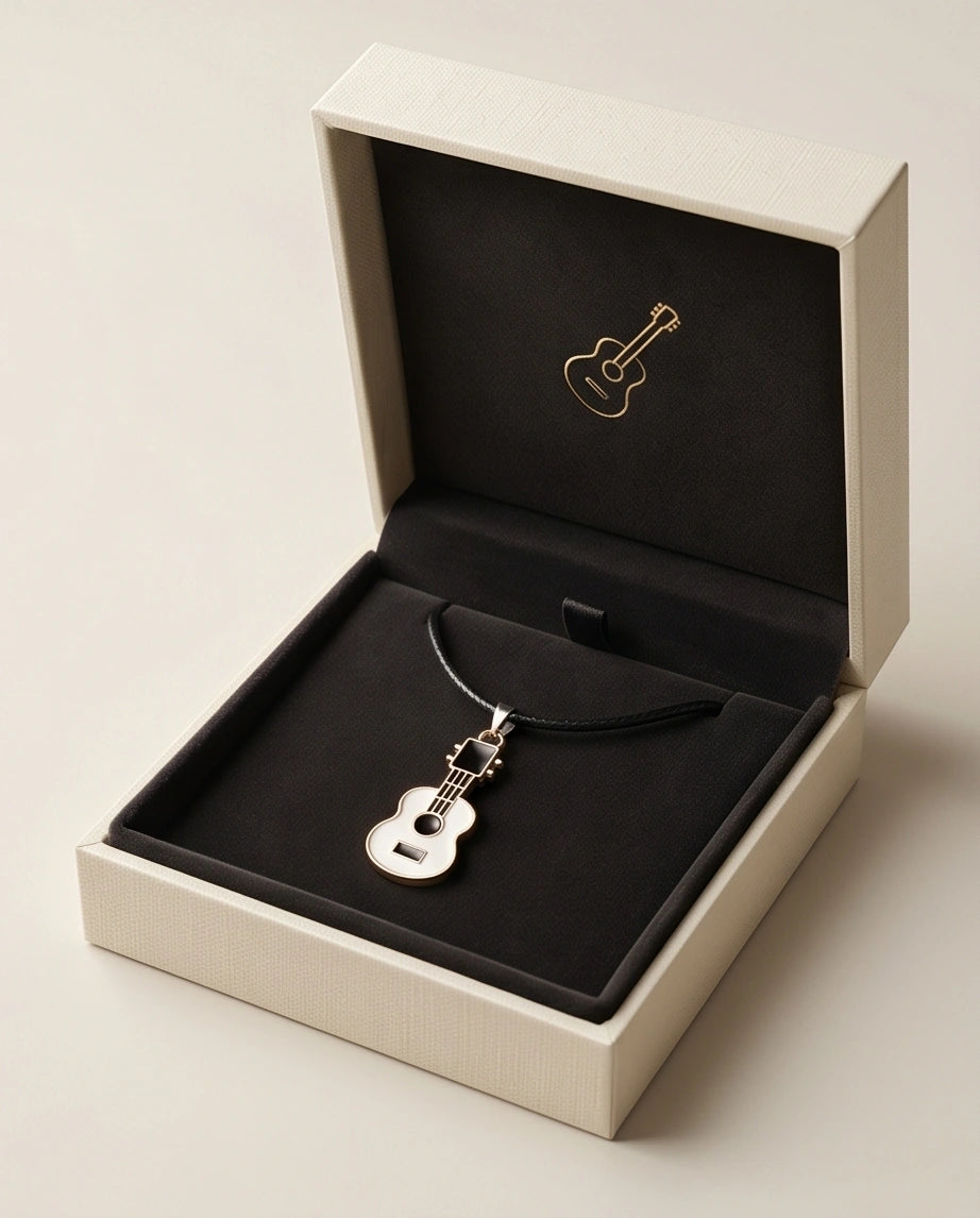 Gold and White Acoustic Guitar Necklace