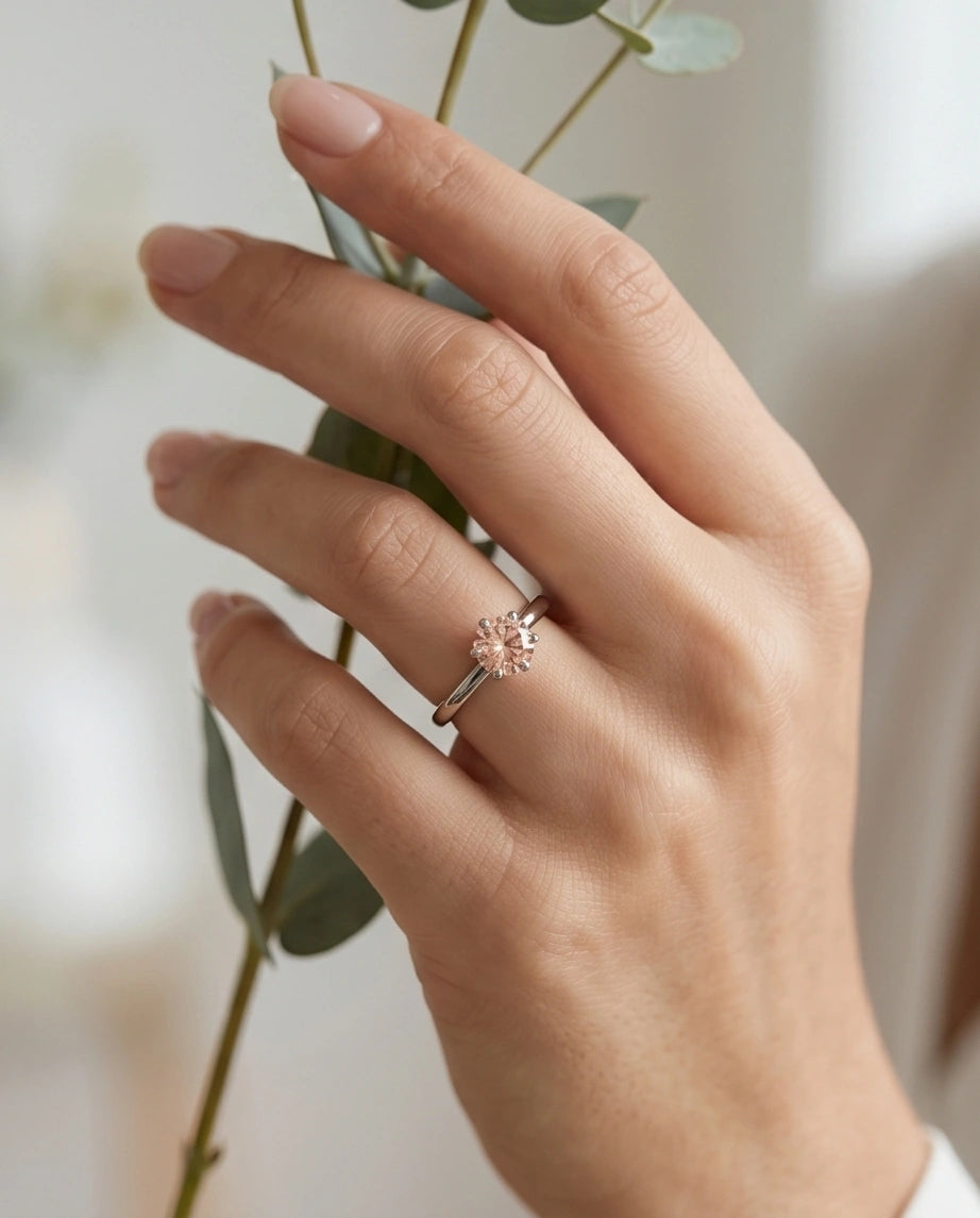 Sterling Silver Round-Cut Champagne Morganite Solitaire Ring