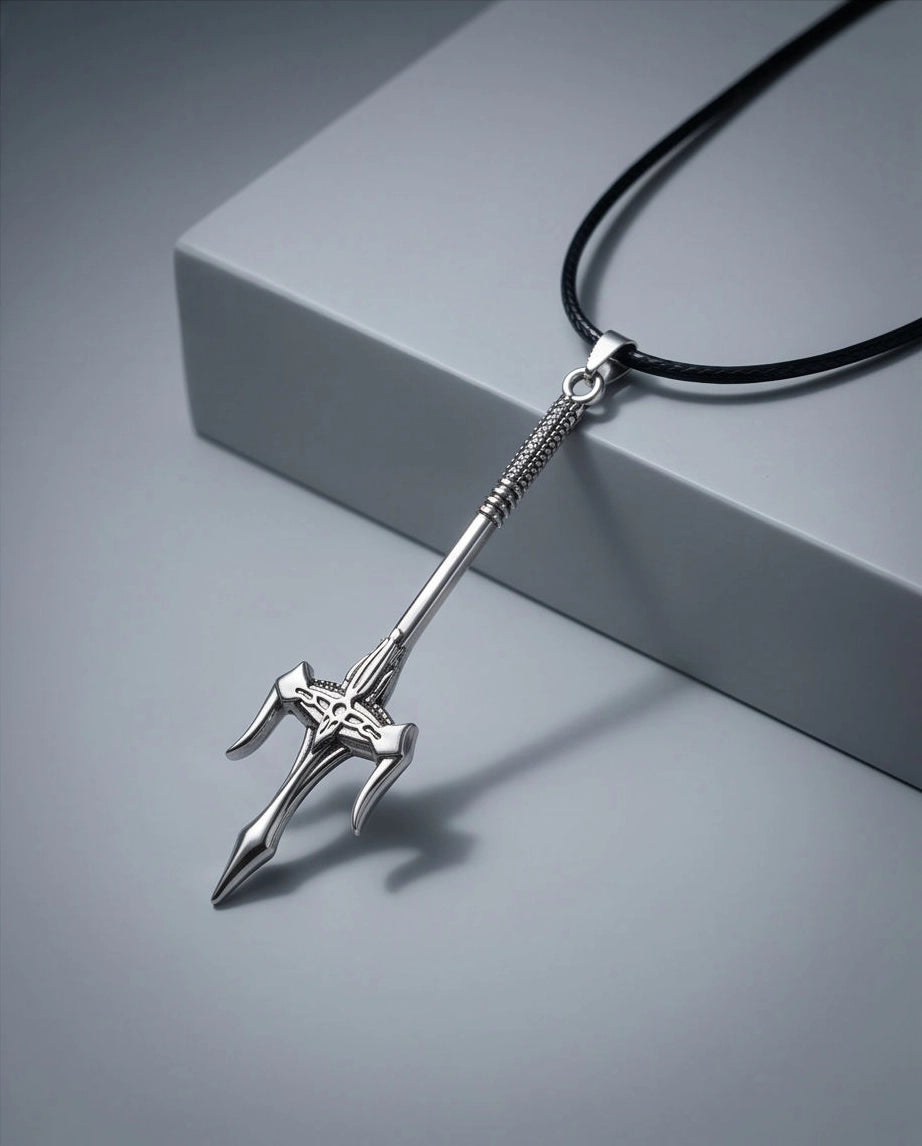 Silver Trident Spear Pendant Necklace