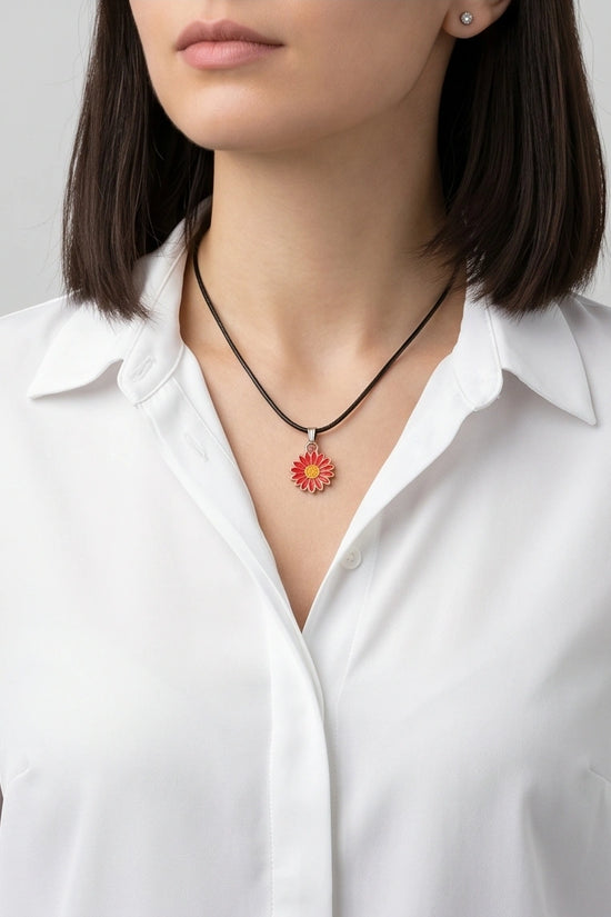 Gold and Red Sunflower Pendant Necklace
