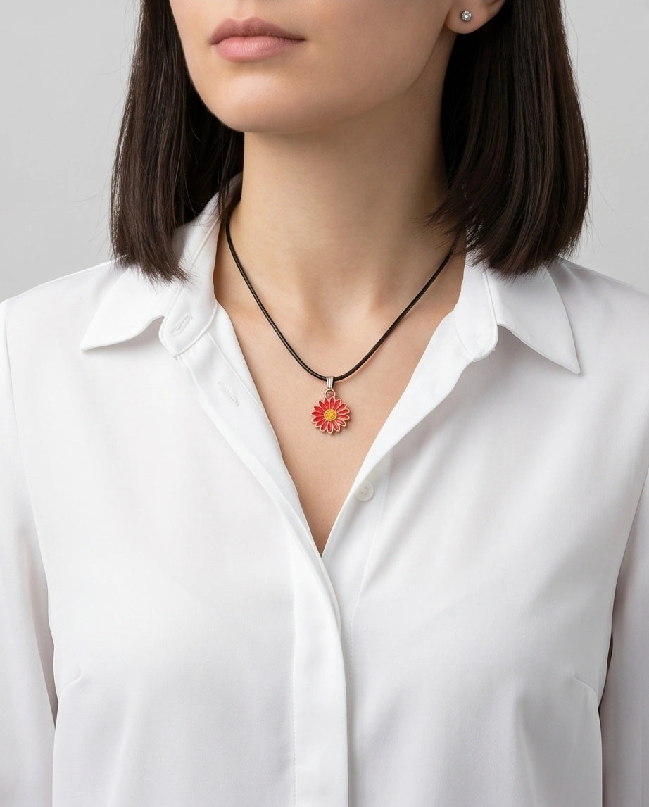 Gold and Red Sunflower Pendant Necklace