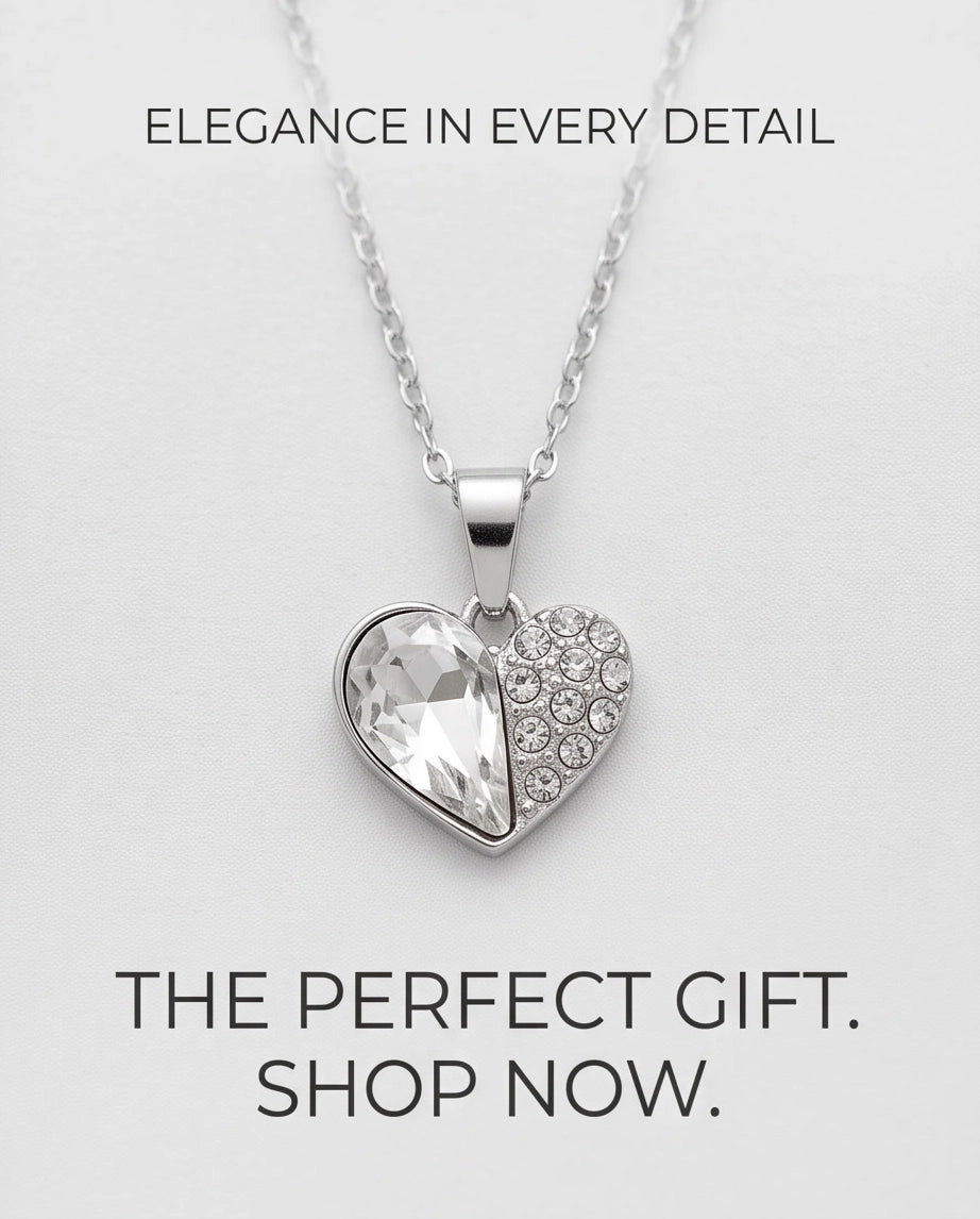 Silver Clear Crystal Heart Pavé Pendant Necklace