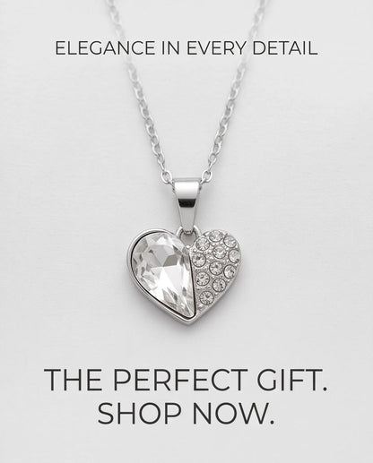 Silver Clear Crystal Heart Pavé Pendant Necklace