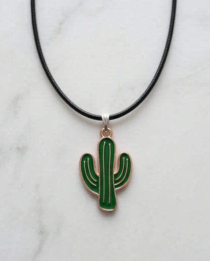 Gold and Green Cactus Pendant Necklace