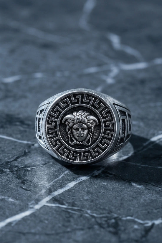 Vintage Silver Medusa Signet Ring