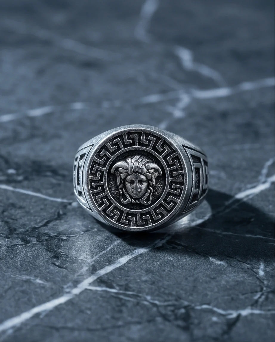 Vintage Silver Medusa Signet Ring