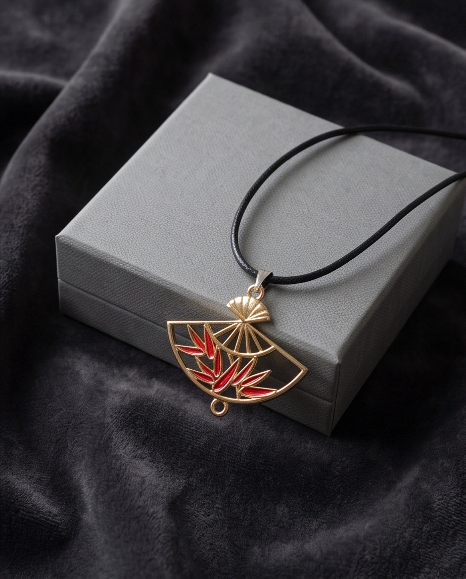 Asian Folding Fan Pendant Necklace