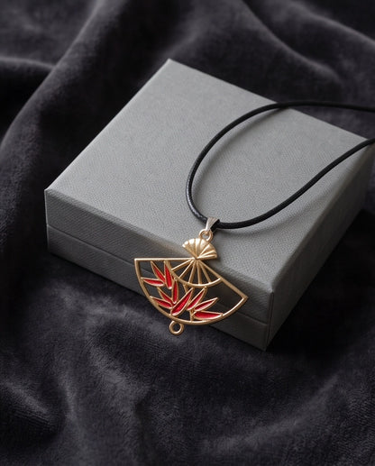 Asian Folding Fan Pendant Necklace