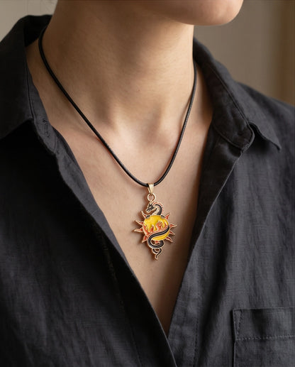 Fire Dragon & Sun Emblem Cord Necklace