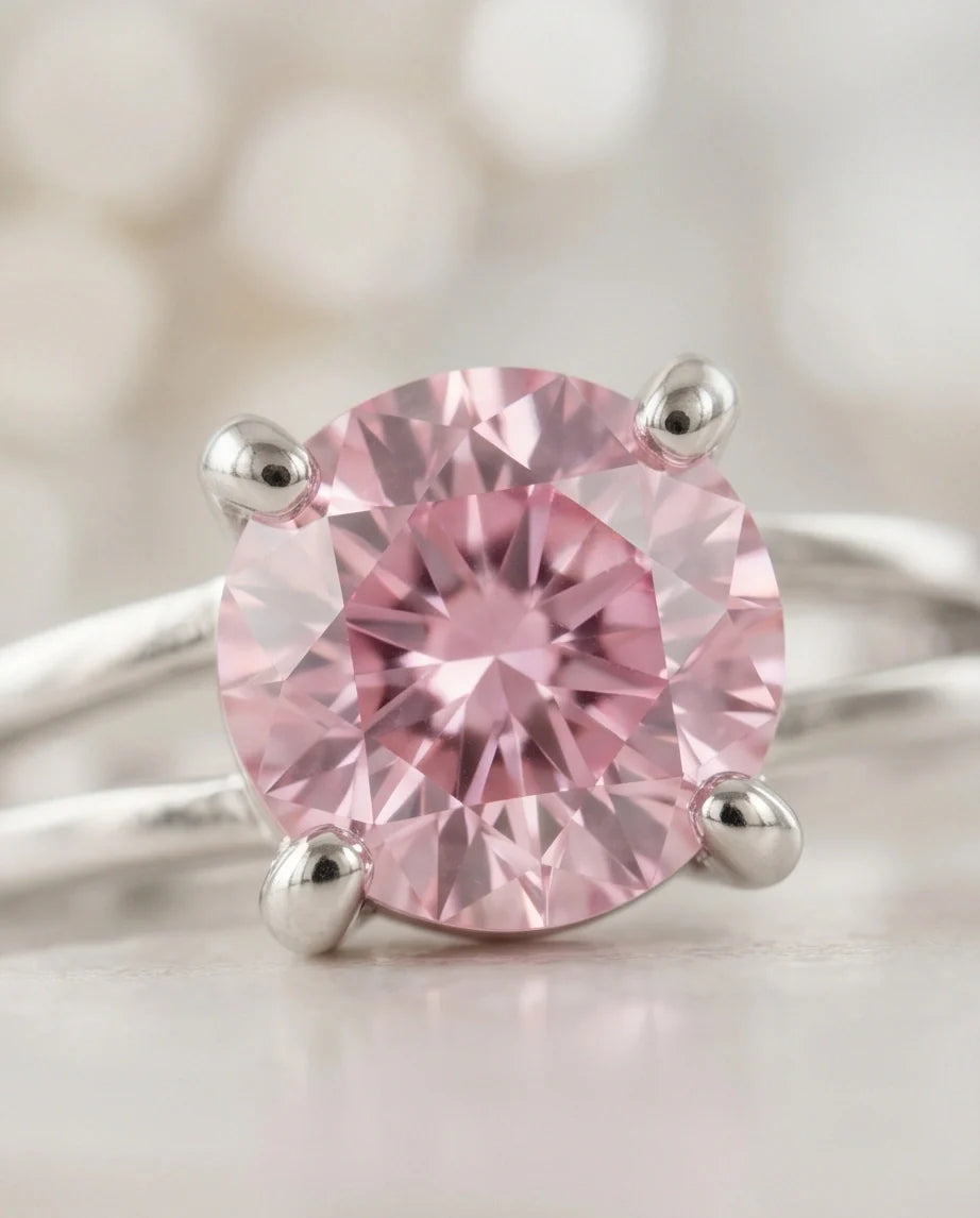Sterling Silver Round-Cut Split Shank Pink Topaz Ring
